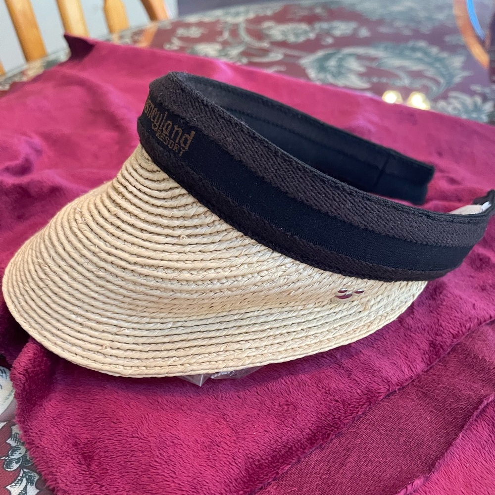 Walt Disney World Parks Vintage 1968 OS Visor, Beige/Black, Mickey Silver Logo
